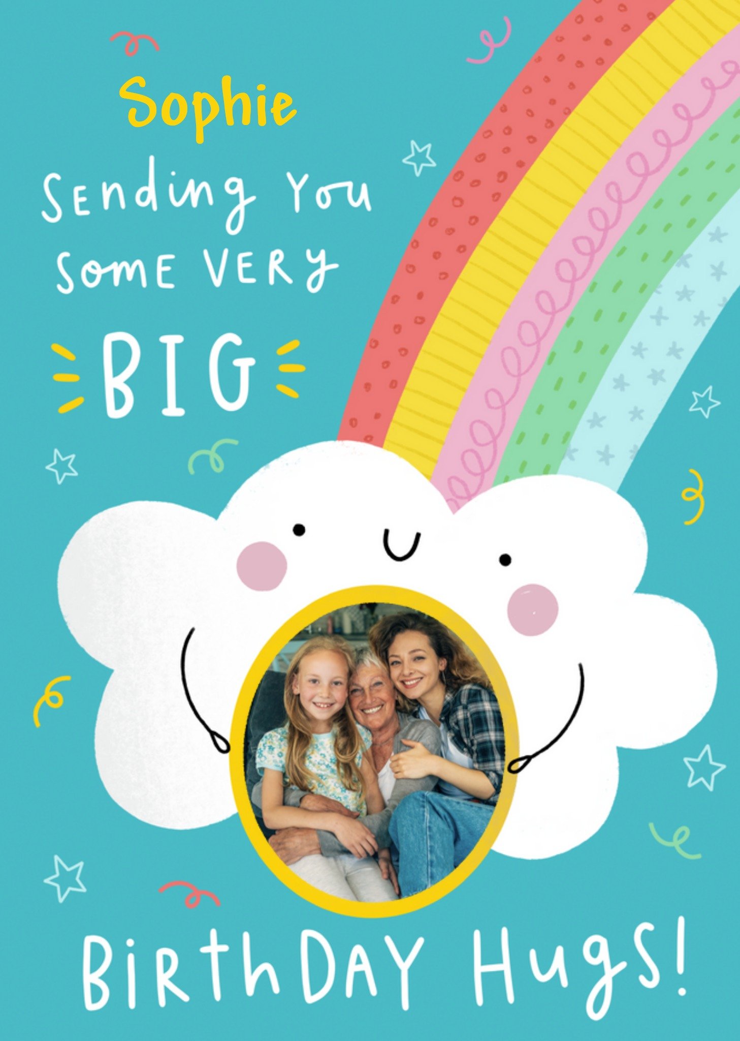 Cute Kawaii Rainbow Big Birthday Hugs Card By Jess Moorhouse Ecard