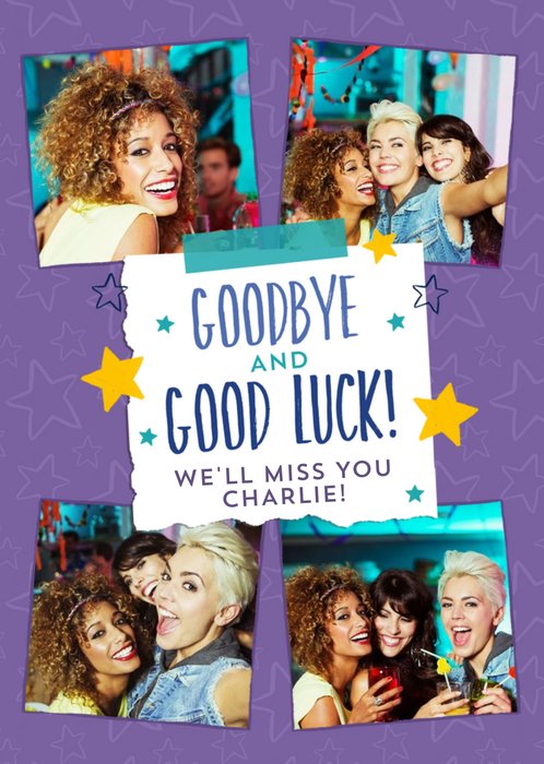 Goodbye and Good Luck Photo Upload Purple Card