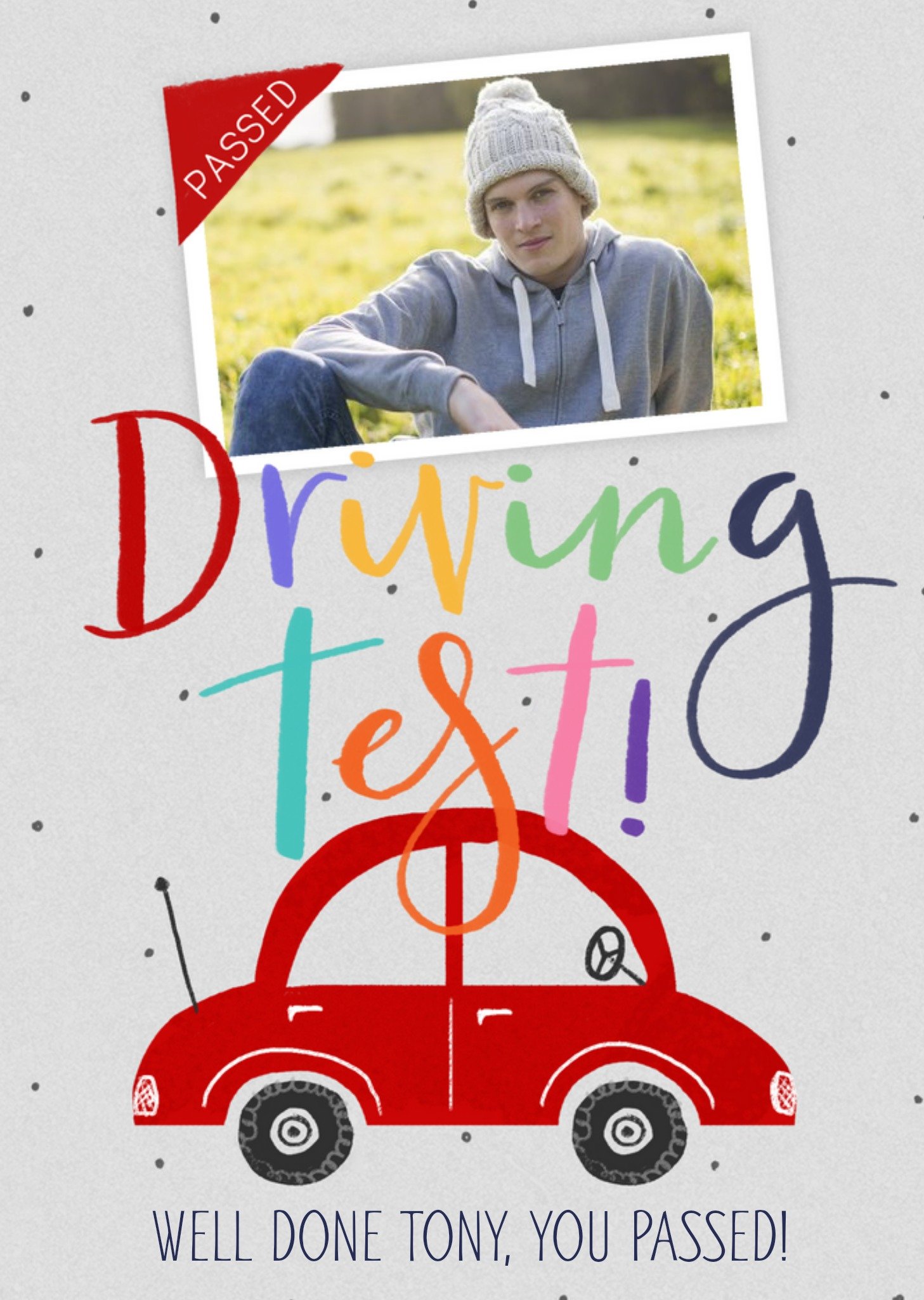 Moonpig Okey Dokey Design Illustrated Car Customisable Photo Upload Passed Driving Test Card, Large