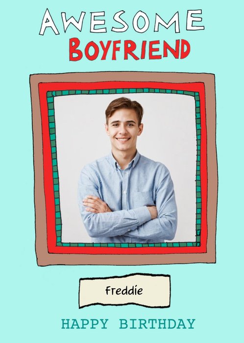 Photo Upload Illustrated 3 Layered Frame Boyfriend Birthday Card