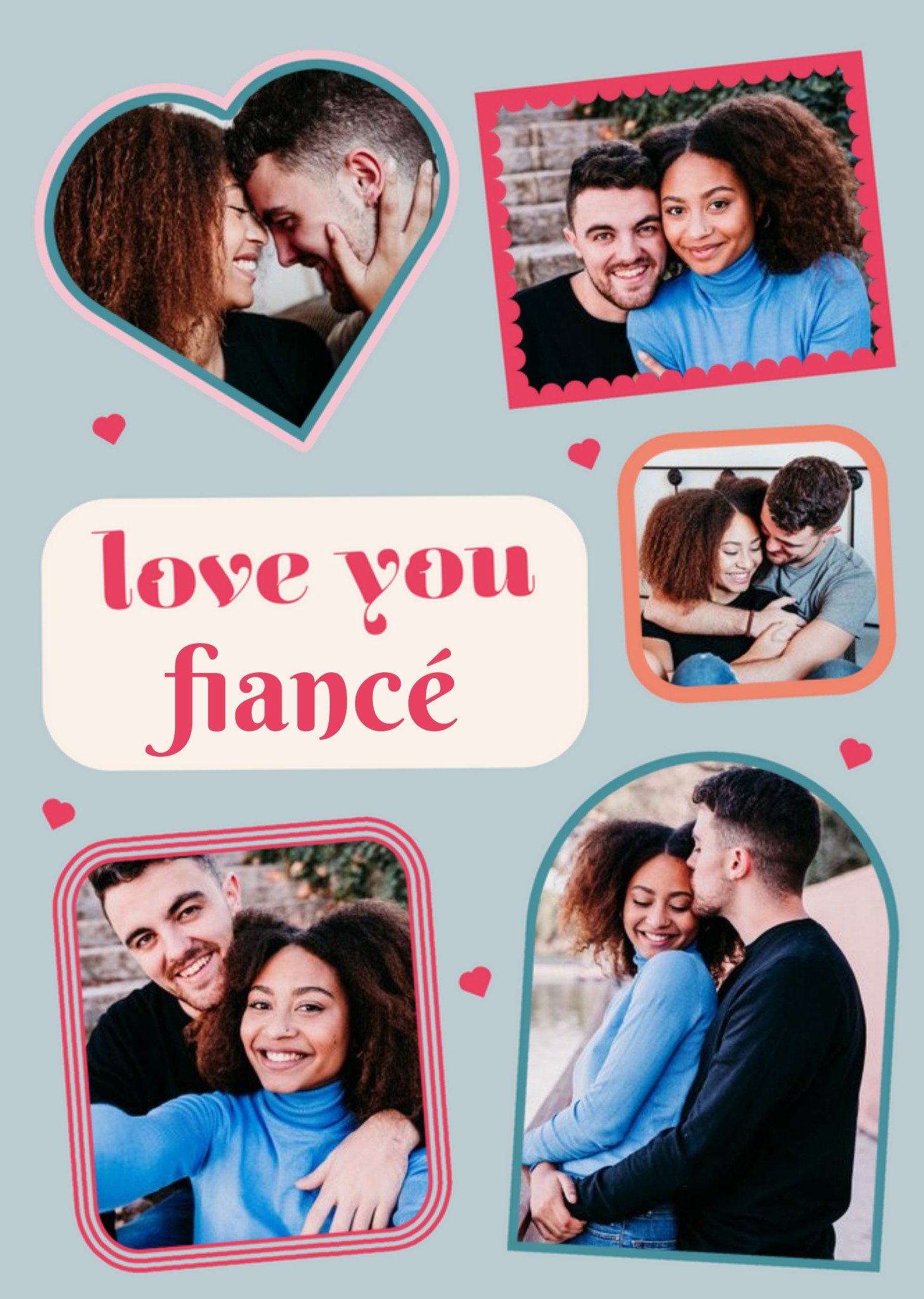 Retro Style Five Photo Upload Frame Love You Fiancé Card Ecard