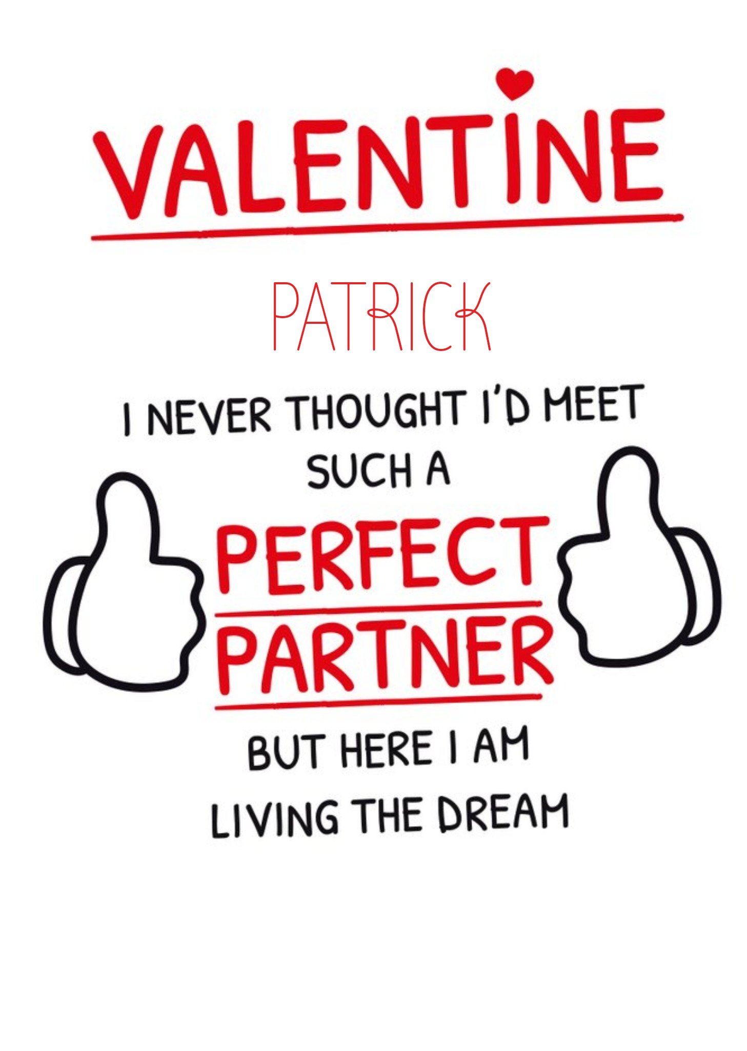 Moonpig Typography With Illustrations Of Two Thumbs Up Perfect Partner Valentine's Day Card, Large
