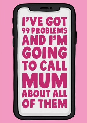 Funny Pink Illustrated Mobile PhoneTypographic Mother's Day Card