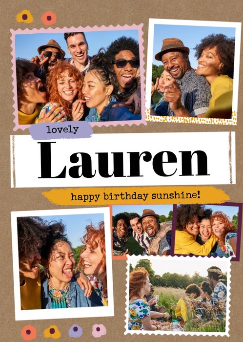 Modern Photo Upload CollageHappy Birthday Sunshine Female Friend Birthday Card