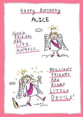 Funny Birthday Card - Good Friends - Angels - Best Friends - Devils
