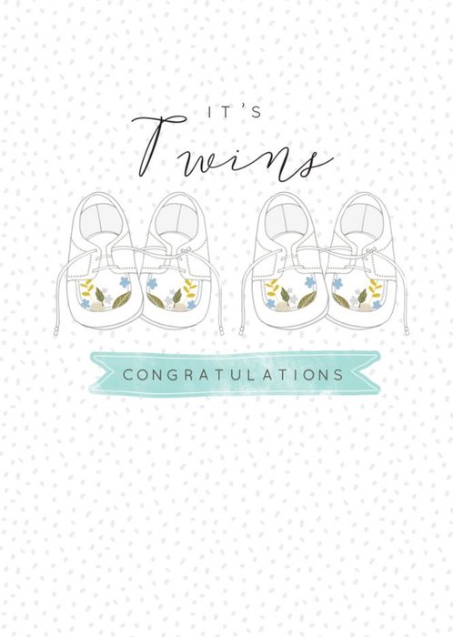 Illustrated Baby Shoes Twins Congratulations Card