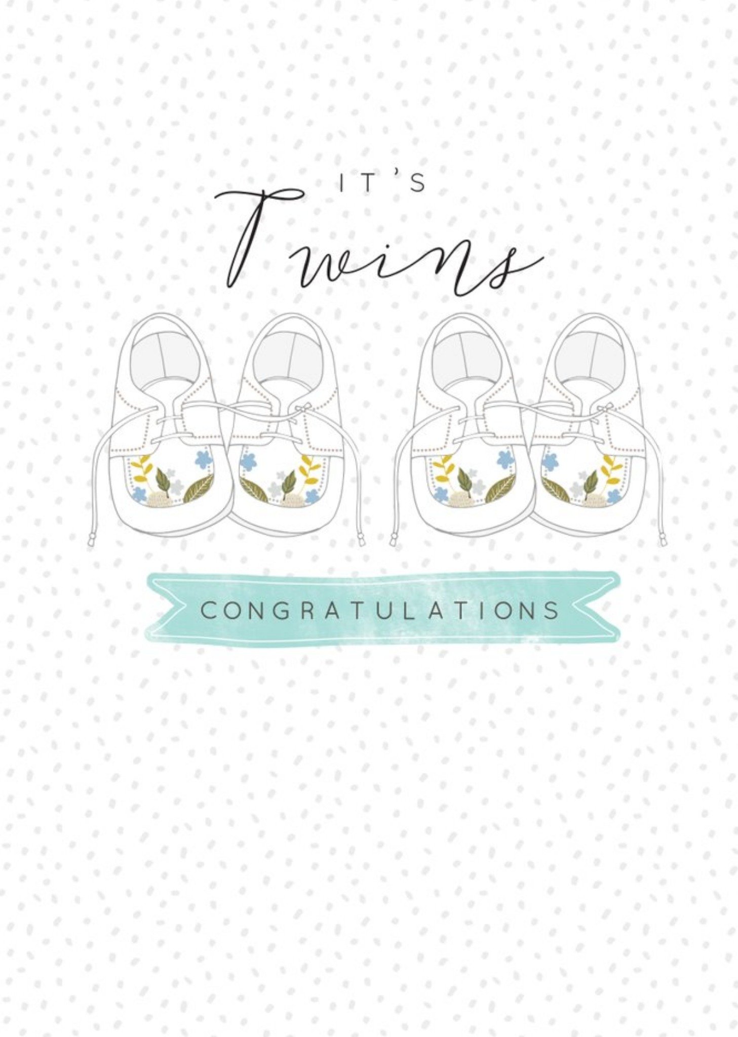 Moonpig Illustrated Baby Shoes Twins Congratulations Card, Large