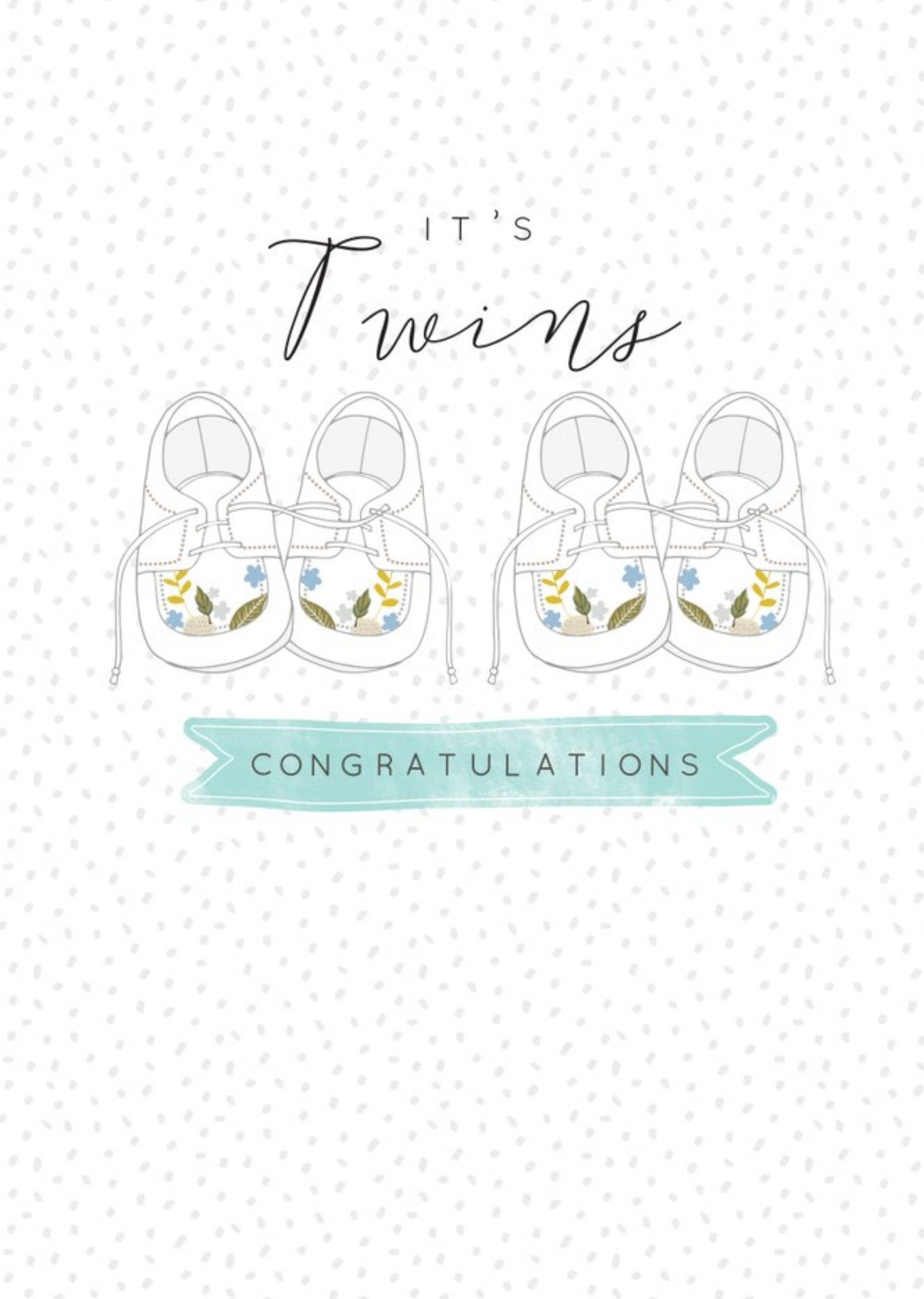 Illustrated Baby Shoes Twins Congratulations Card