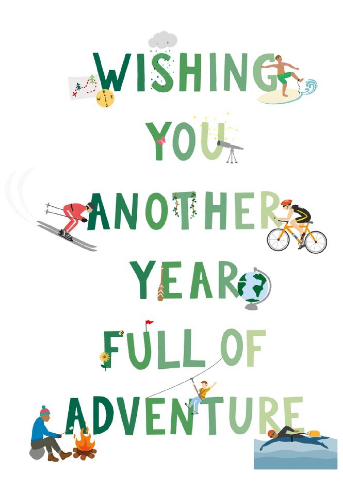 Spot Illustrations Of Various Sports Activities Surrounding Text Birthday Card Ecard