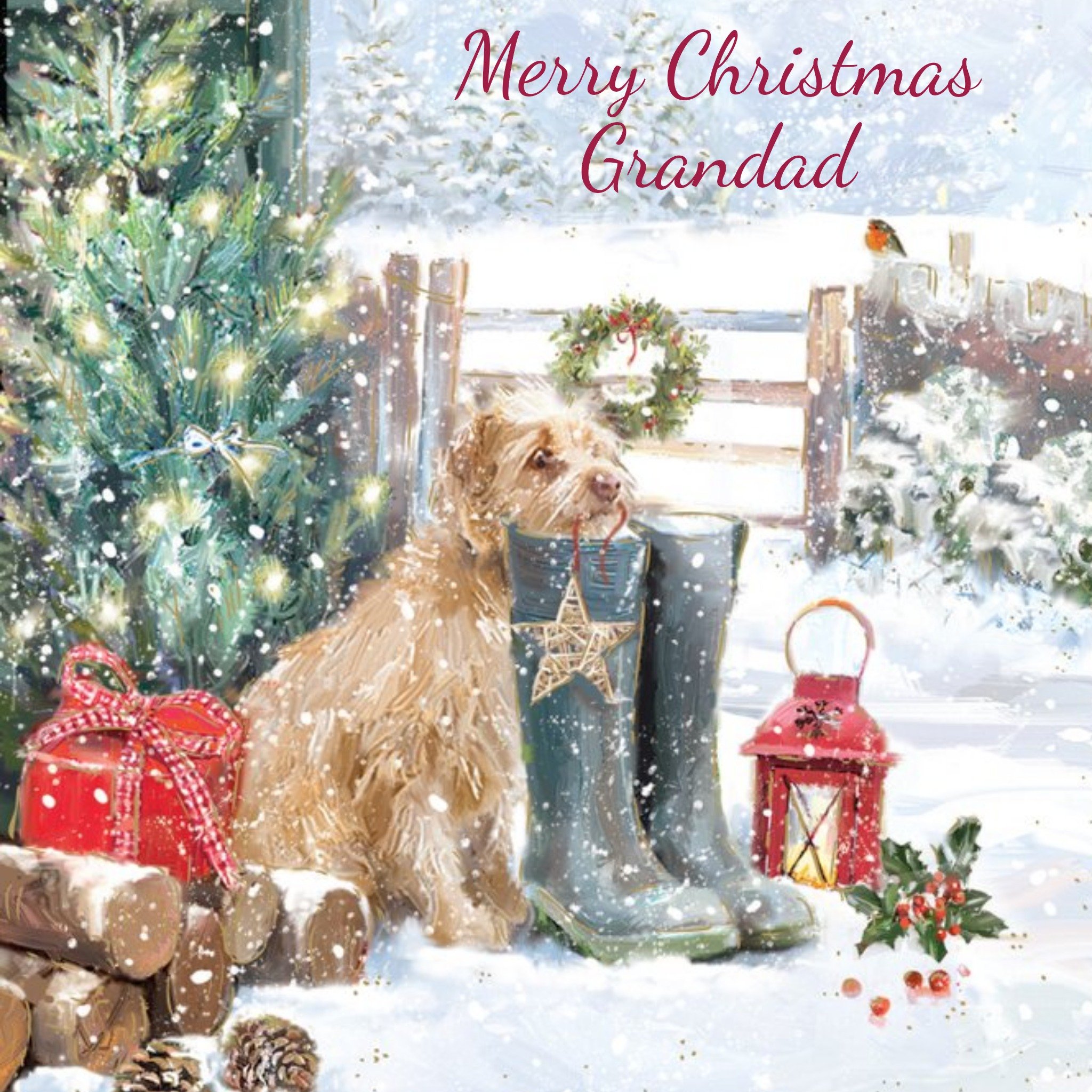 Ling Design To Grandad Dog And Wellies Square Christmas Card