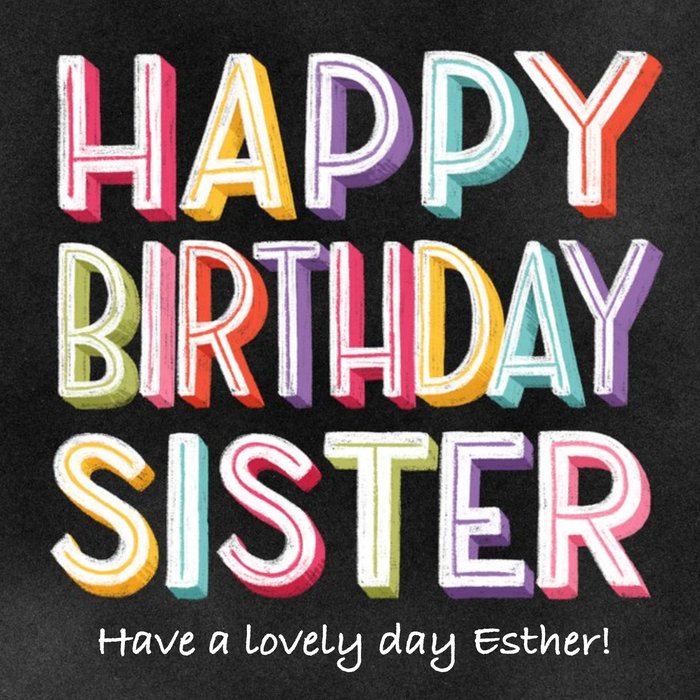 Typographic Birthday Card for Sister