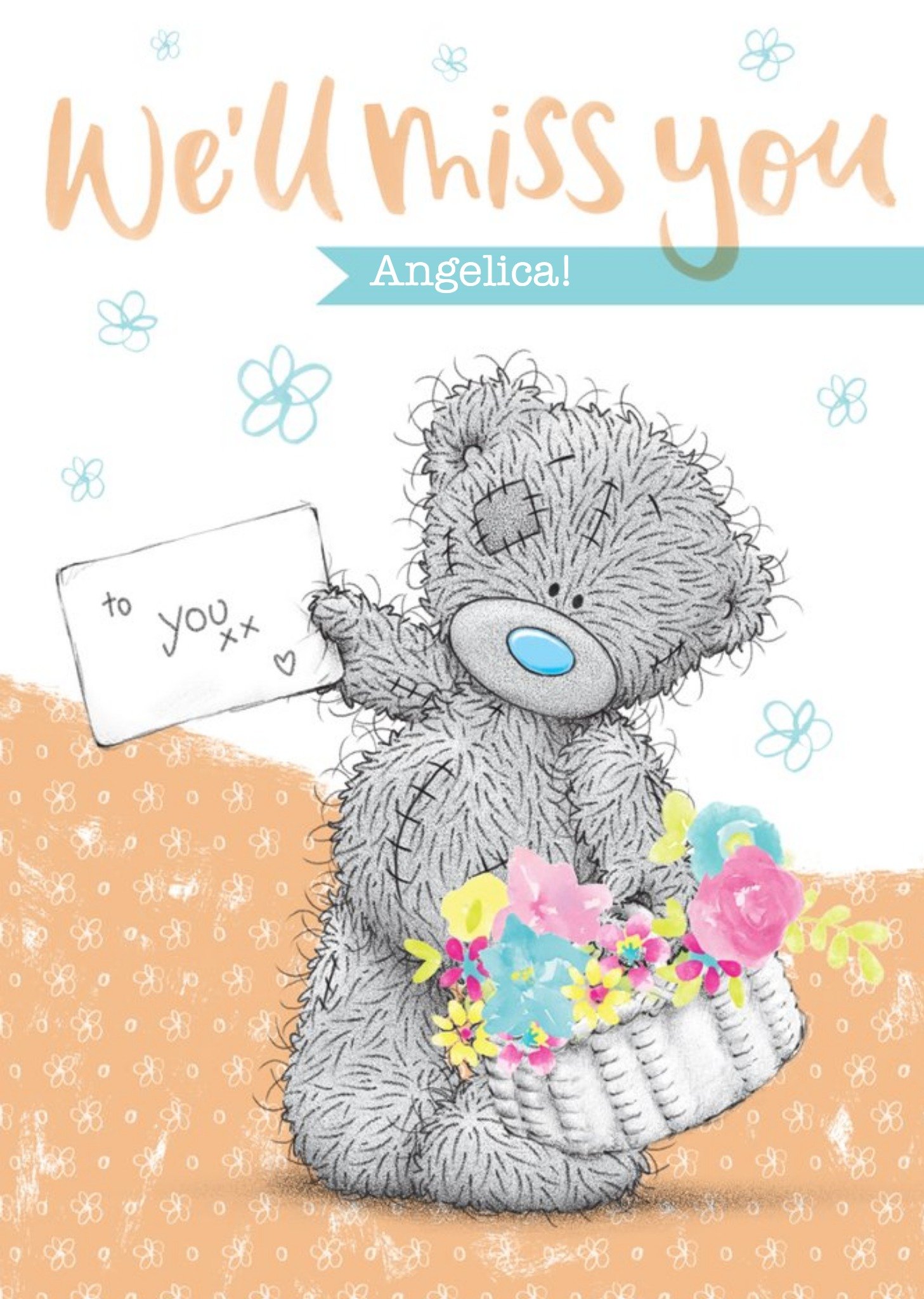 Me To You Tatty Teddy Basket Of Flowers Personalised Leaving Card Ecard