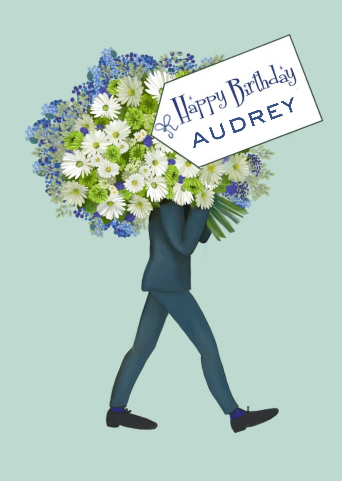 Illustrated Large Bouquet Of Flowers With Personalised Label Birthday Card Ecard