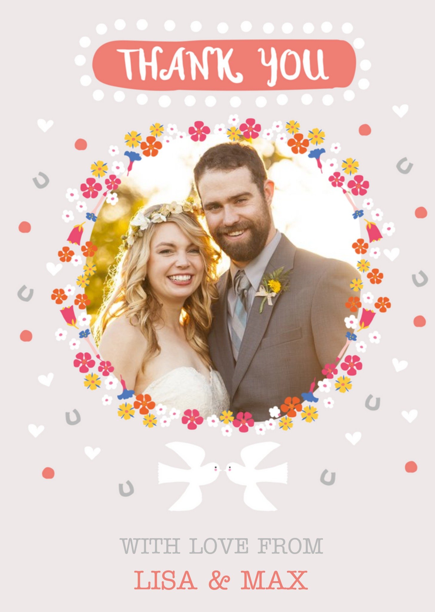 Moonpig Cute Illustrated Floral Wedding Thank You Photo Upload Card, Large