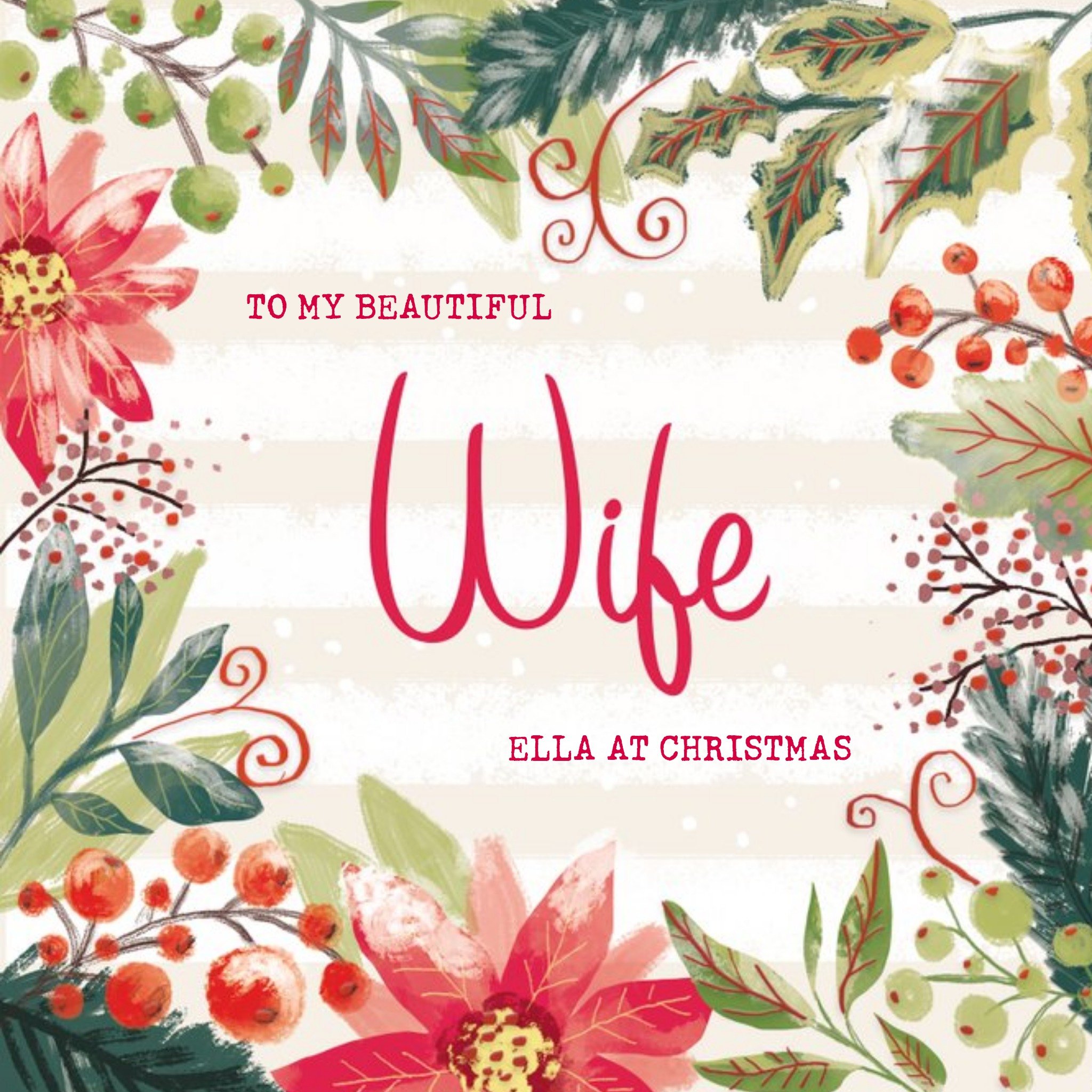 Moonpig Traditional Beautiful Wife Floral Christmas Card, Square