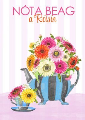 Illustration of Tea Kettle and Teacup Bursting With Flowers Just A note Card