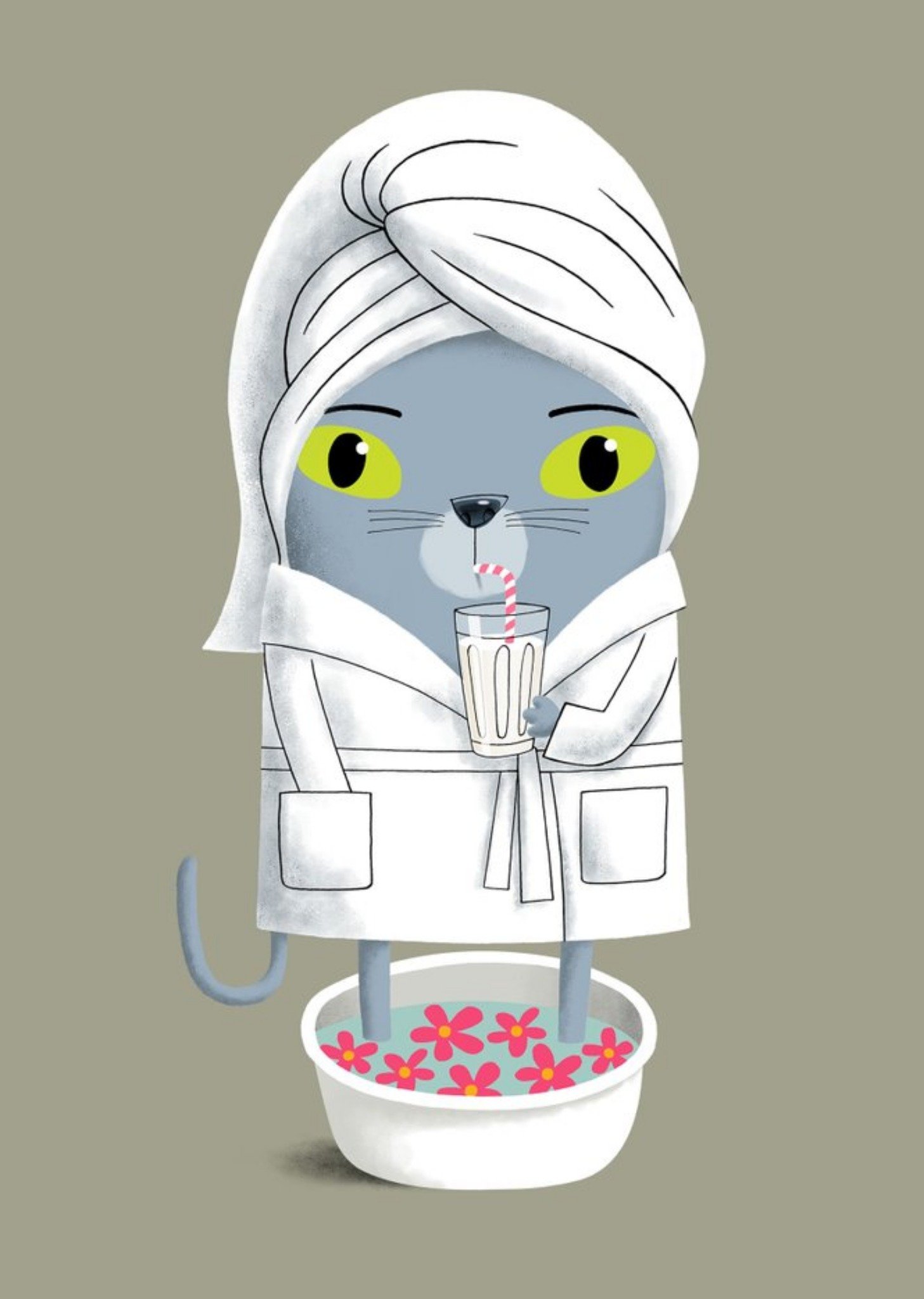 Modern Cute Illustration Pampered Cat Spa Card Ecard