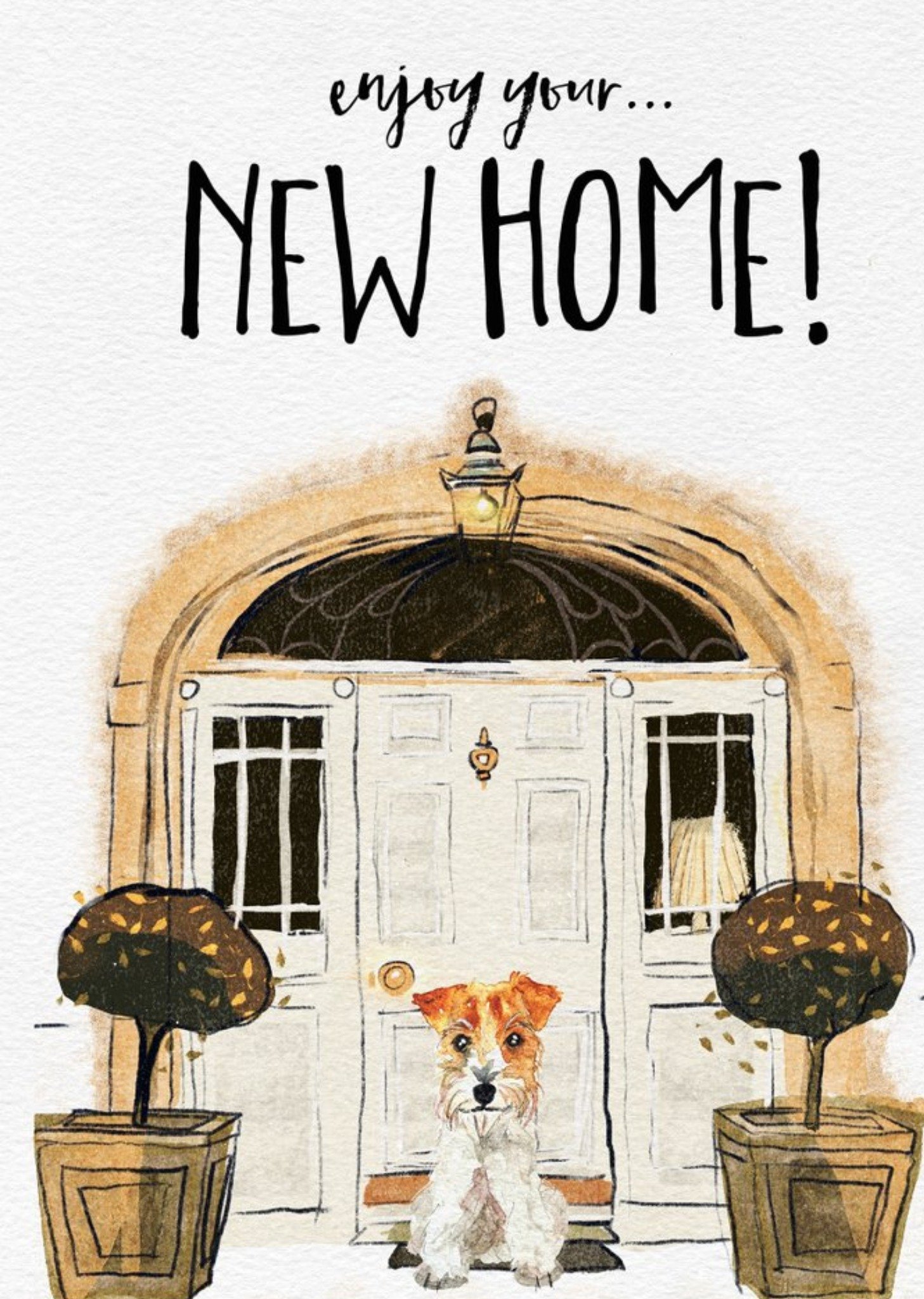 Watercolour Illustration Fox Terrier Dog New Home Card Ecard