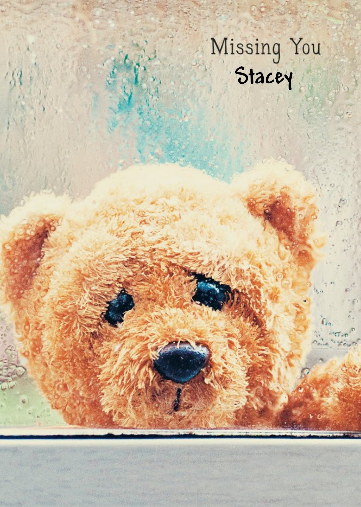 Guk Bear In Window Misisng You Customisable Card Ecard