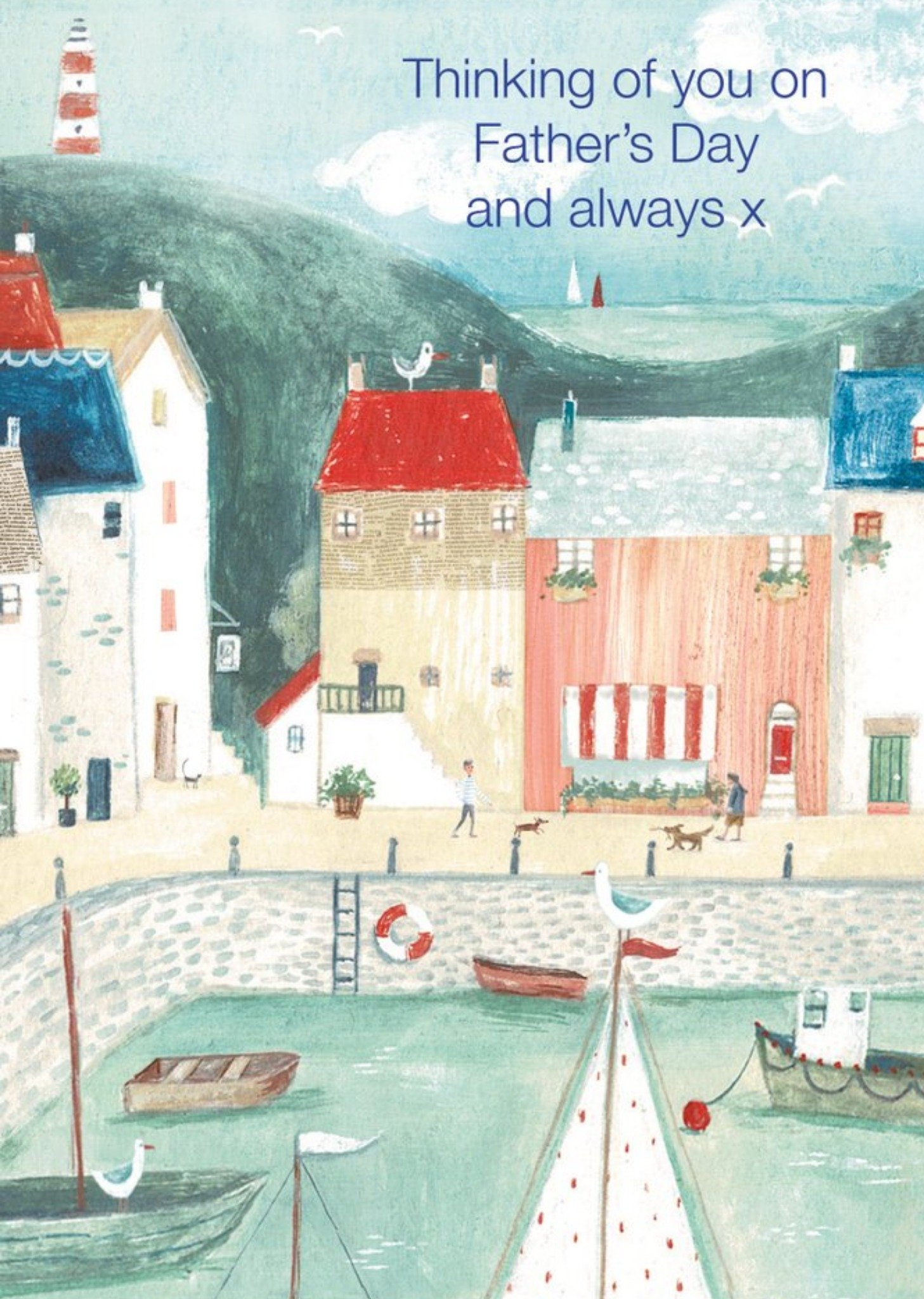 Moonpig Traditional Illustration Dock Seaside Thinking Of You On Fathers Day And Always X Card, Larg
