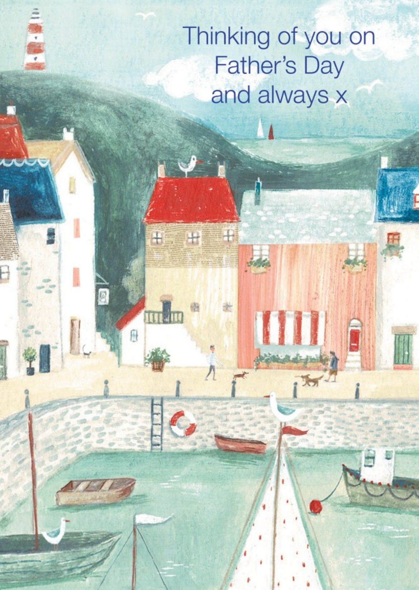 Traditional Illustration Dock Seaside Thinking Of You On Fathers Day And Always X Card