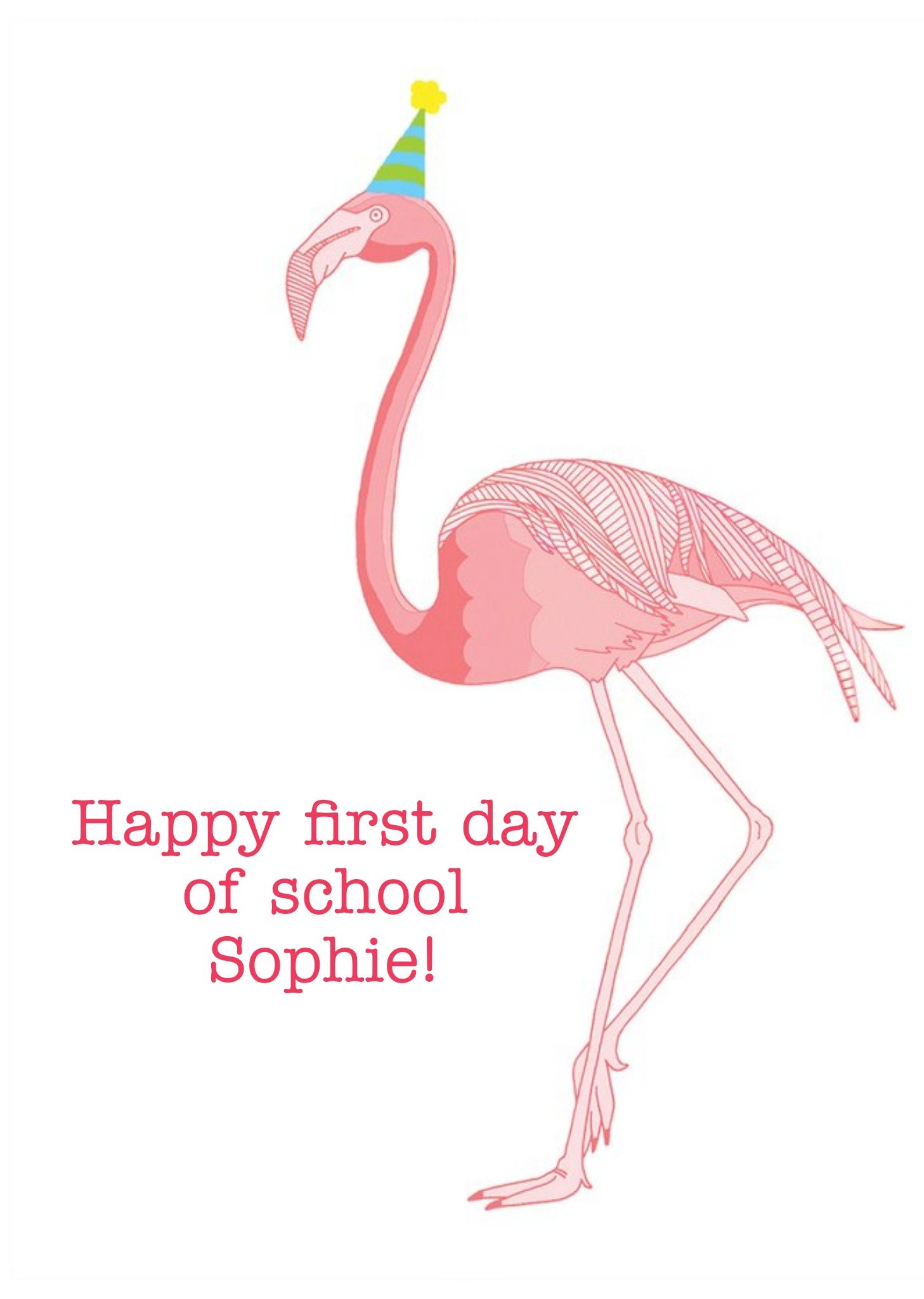 Pink Flamingo Illustration First Day Of School Personalise Name Card