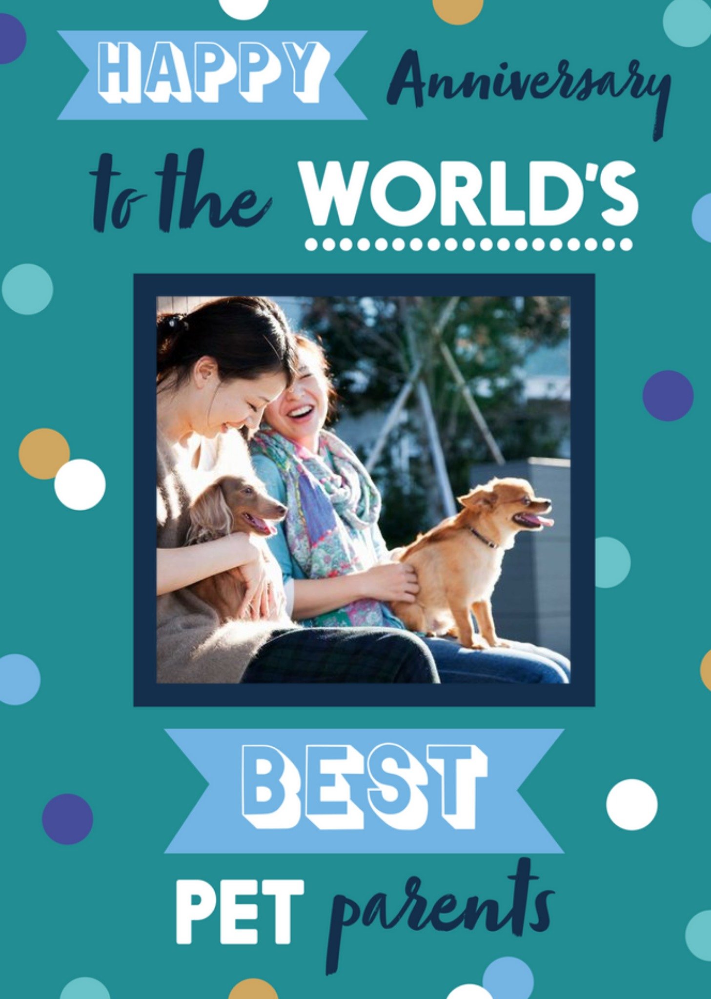 Photo Frame On A Polka Dot Background World's Best Pet Parents Photo Upload Anniversary Card