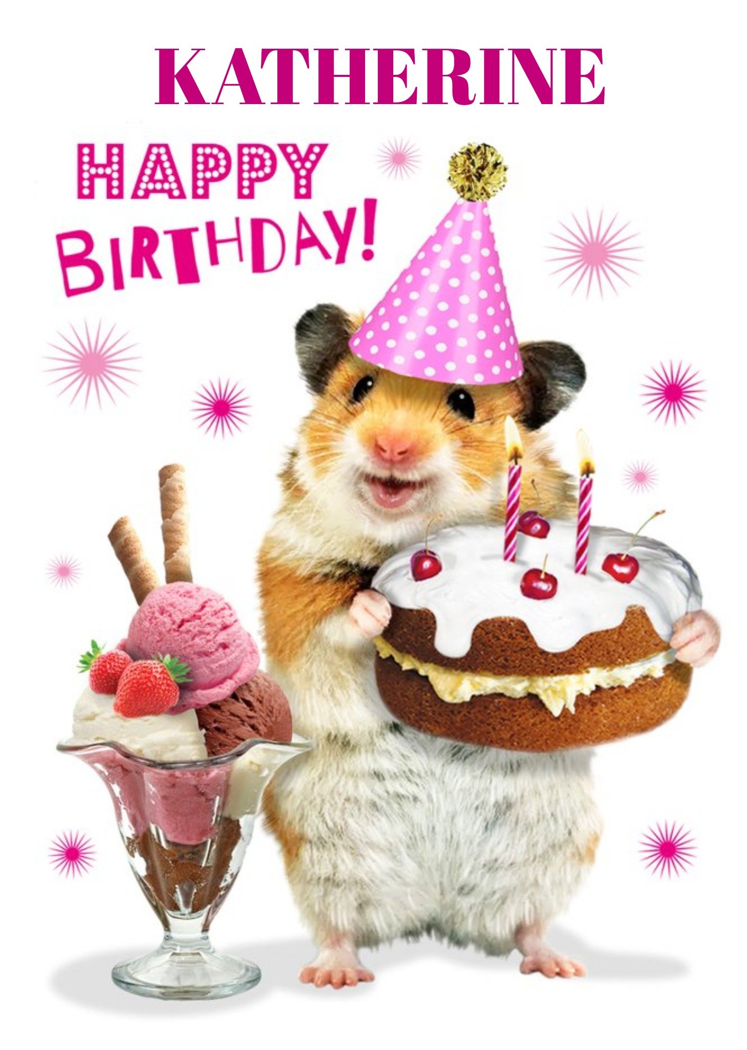 Cute Hamster With Birthday Cake Personalised Card Ecard