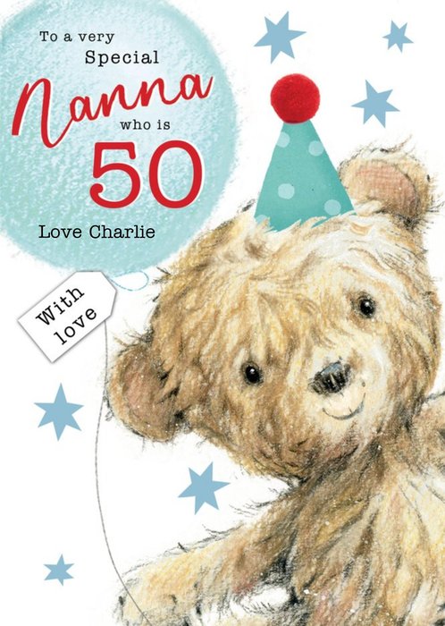 Clintons Nanna Illustrated Teddy Bear 50th Birthday Card