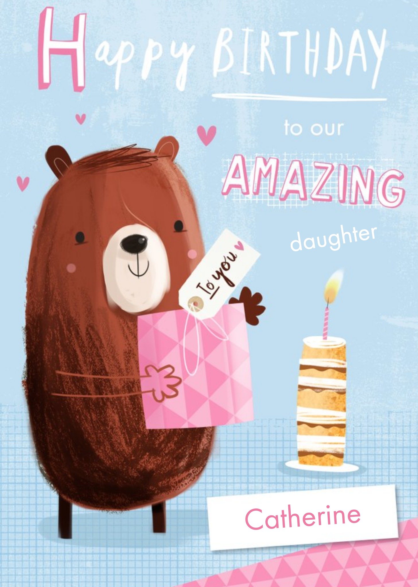 Cartoon Bear Happy Birthday To Our Amazing Daughter Personalised Card Ecard