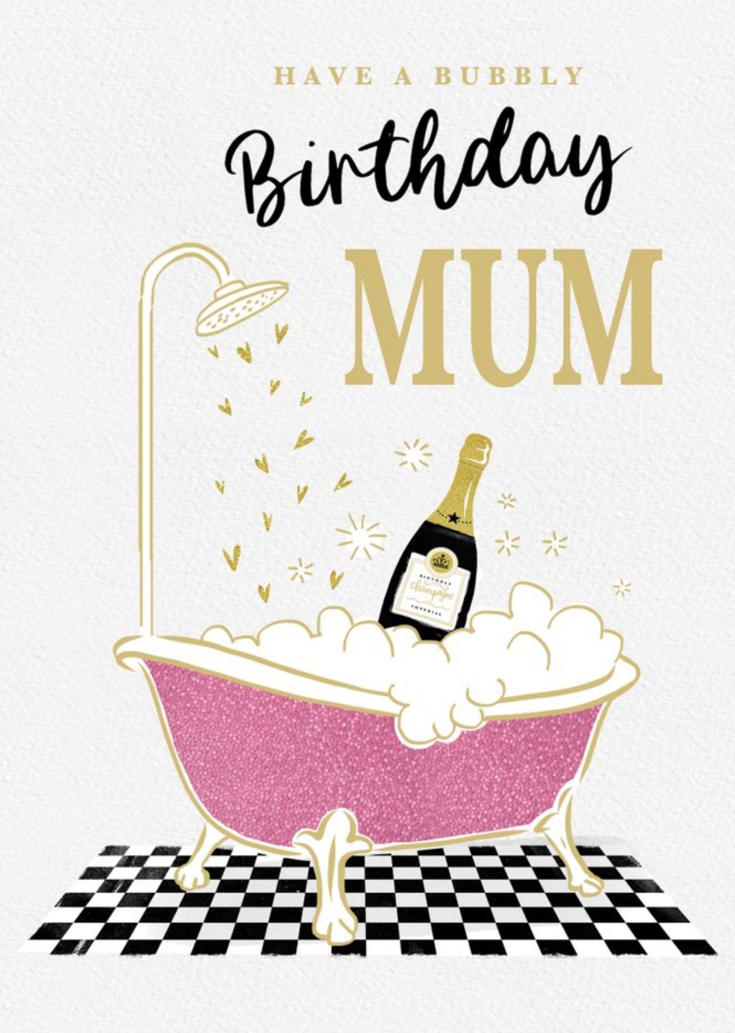 Moonpig Illustration Of A Bubble Bath With A Bottle Of Bubbly Mum's Birthday Card Ecard