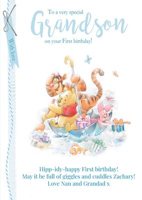 First Birthday Card - Grandson - Winnie The Pooh