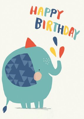 Modern Cute Blue Elephant Birthday Card