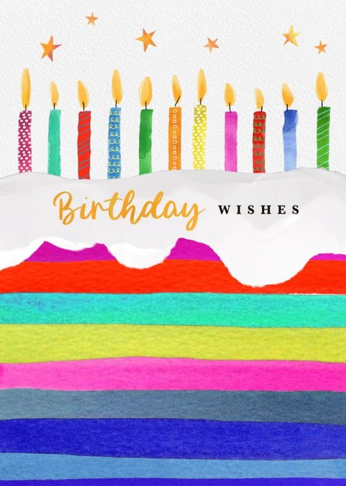 Birthday Wishes Colourful Candle And Cake Card