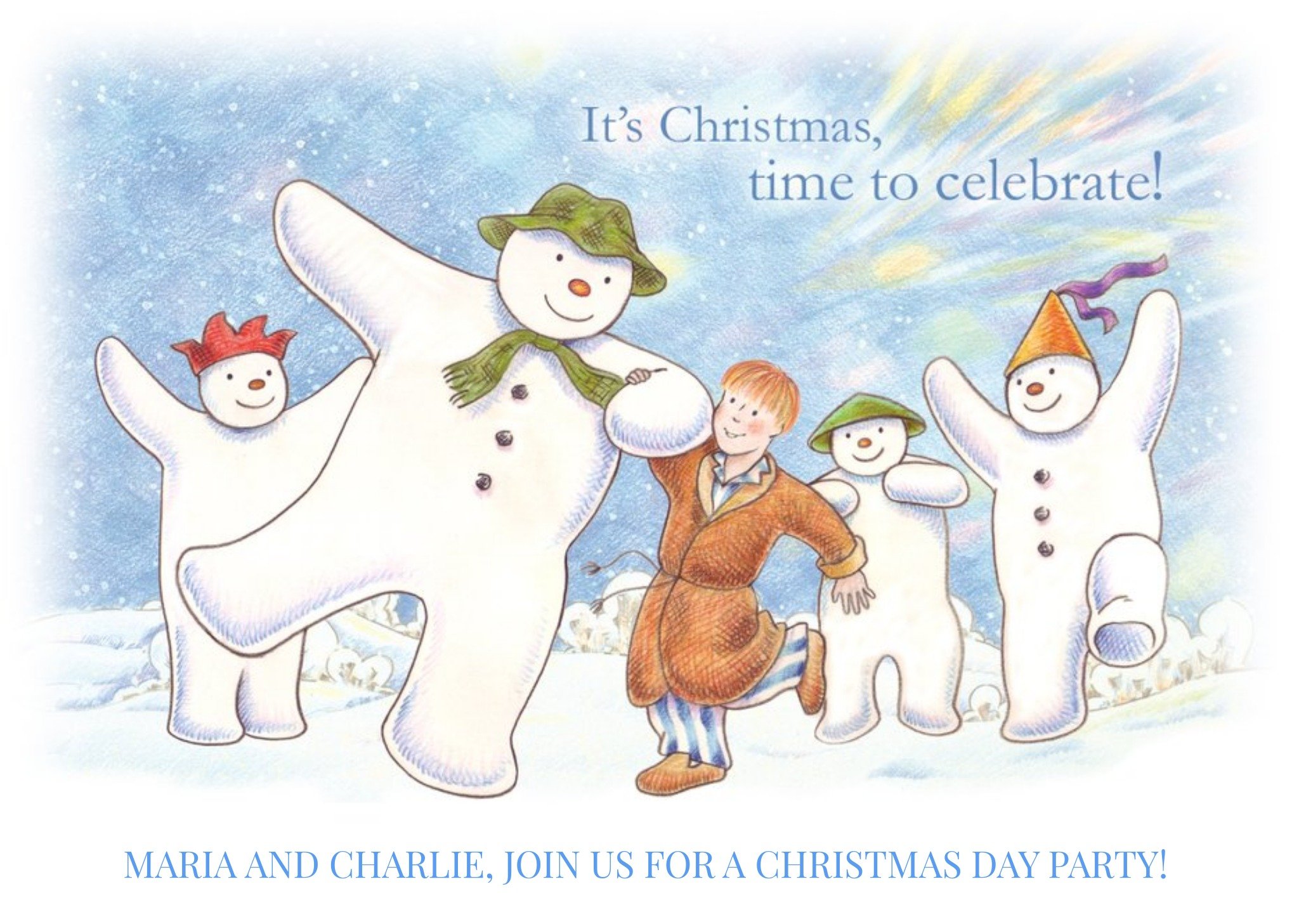 The Snowman Christmas Party Invitation Landscape Card Ecard