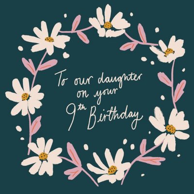 Illustration Of A Daisy Chain Surrounding Handwritten Typography Daughter's Nineth Birthday Card