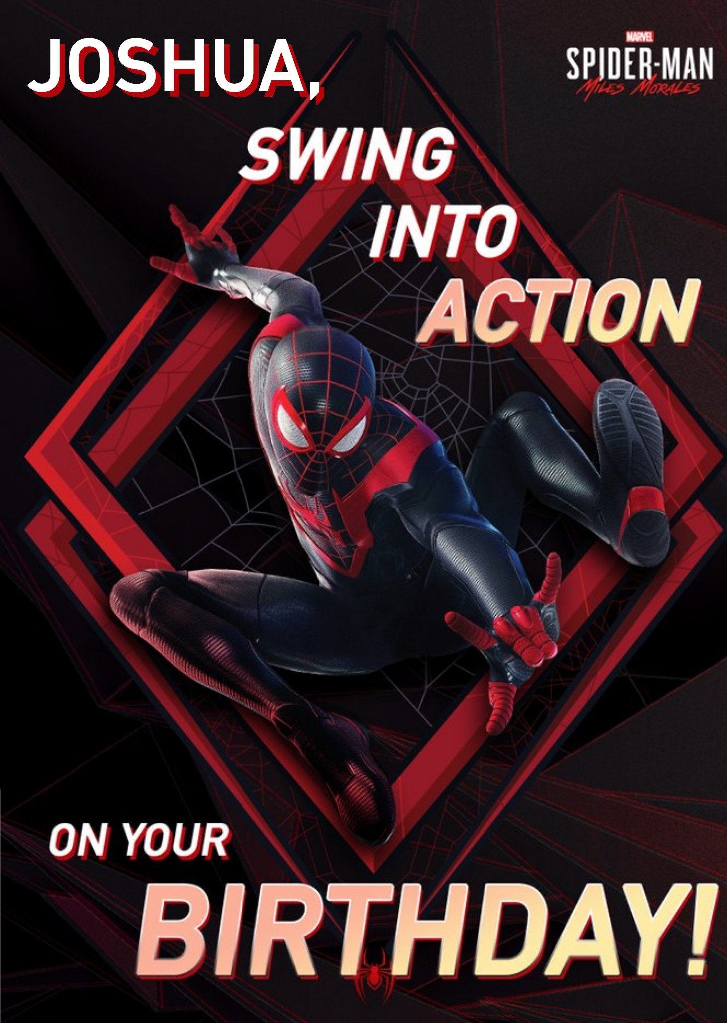 Marvel Spiderman Miles Morales Swing Into Action Birthday Card Ecard