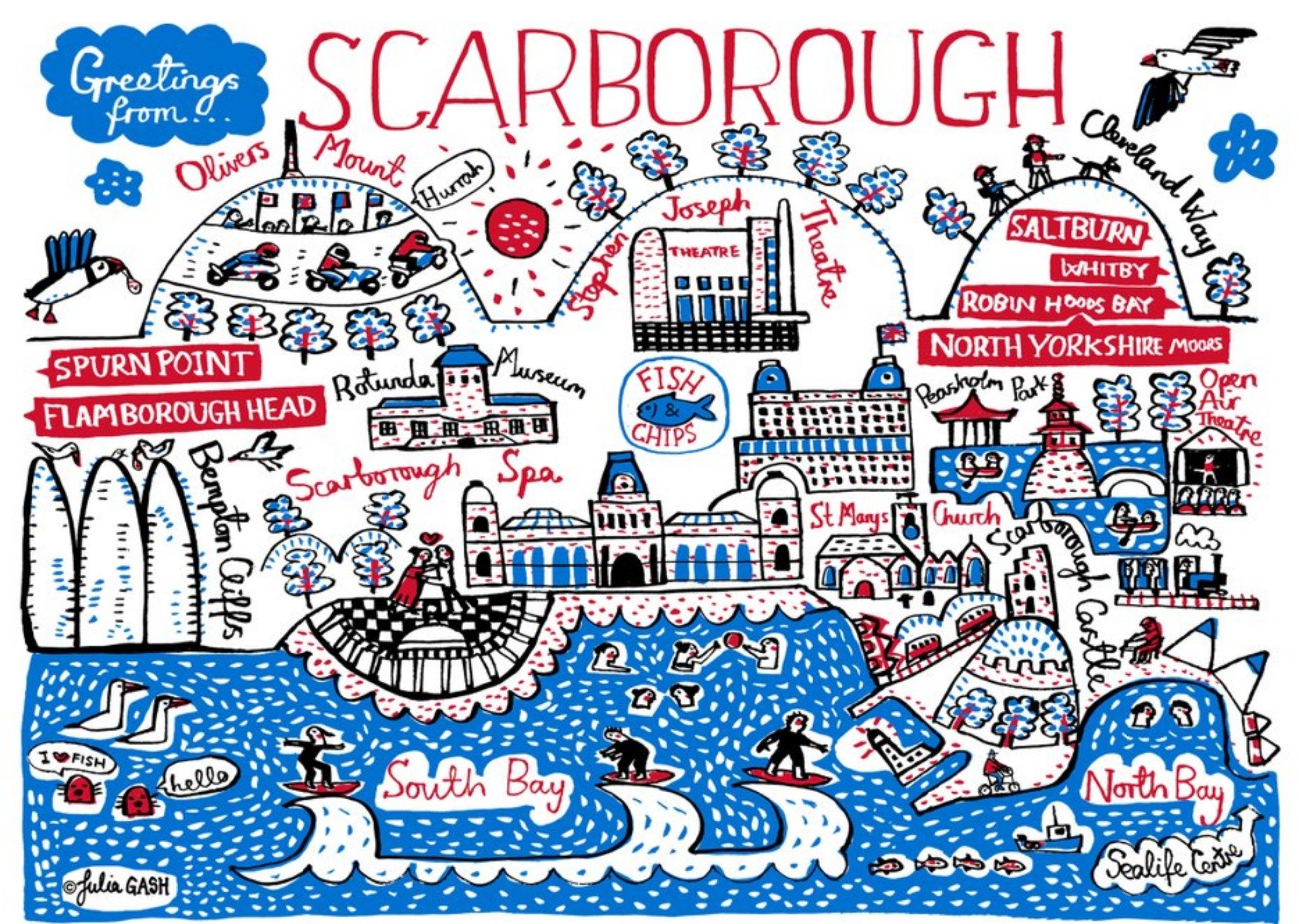 Illustrated Scenic Map Greetings From Scarborough Card Ecard