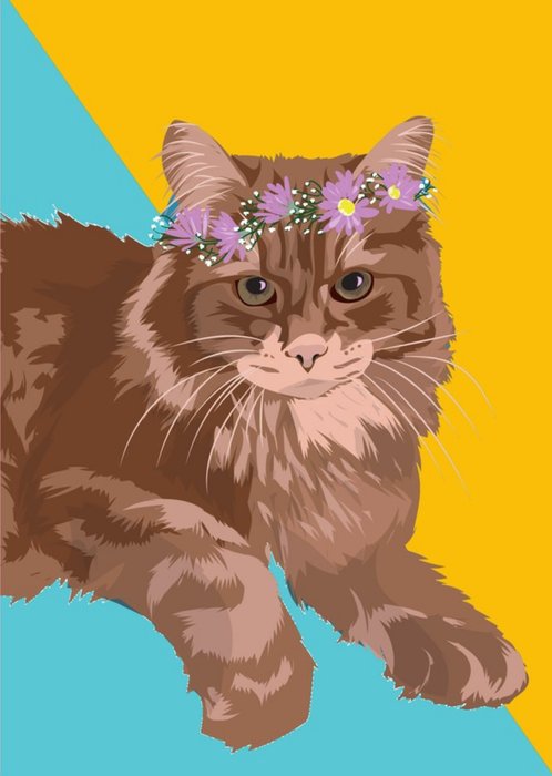 Illustrated Flowers Fluffy Cat Card