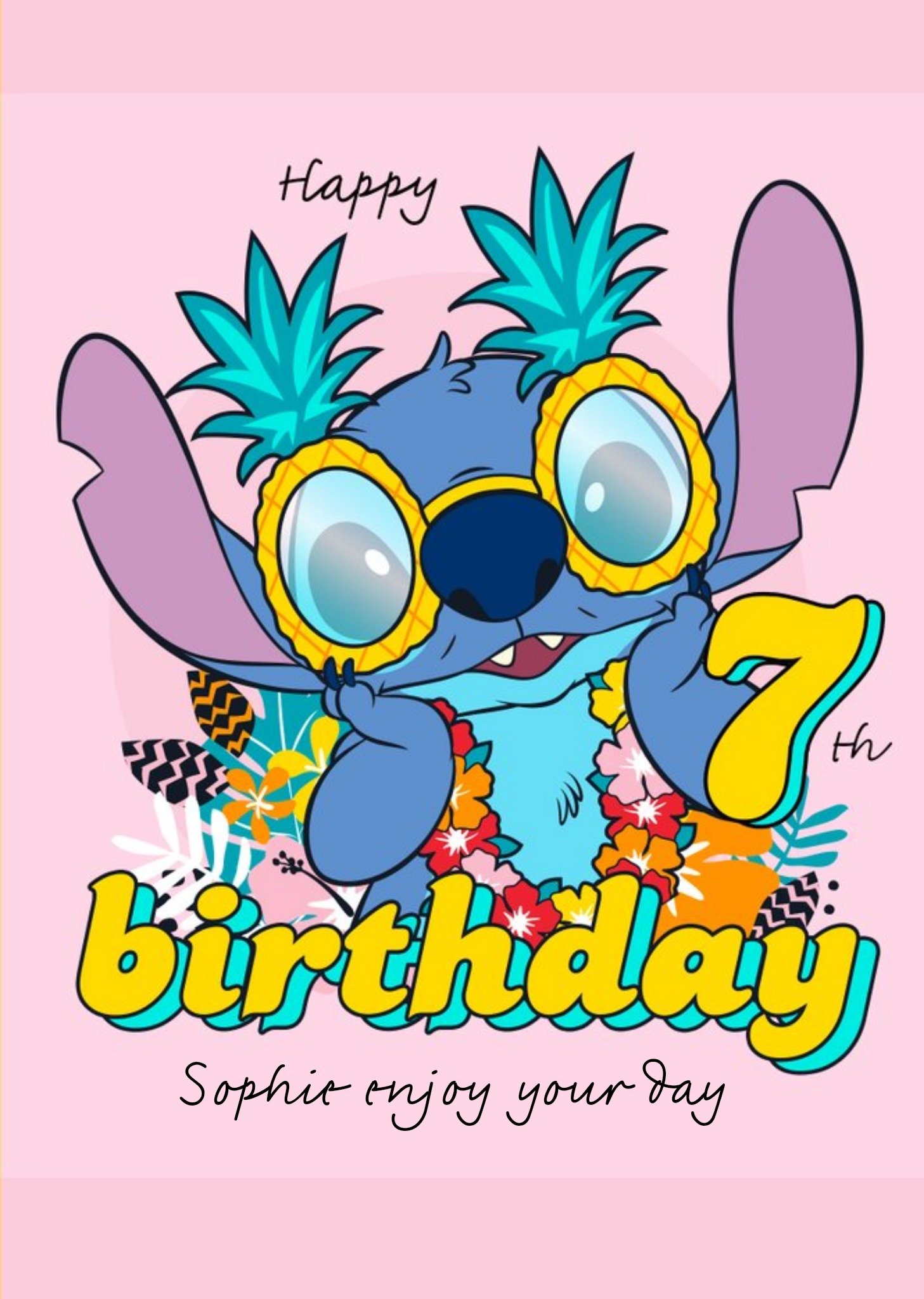 Disney Lilo And Stitch 7th Birthday Card, Large