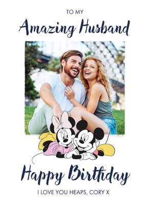 Disney Mickey and Minnie Mouse To My Amazing Husband Photo Upload Birthday Card