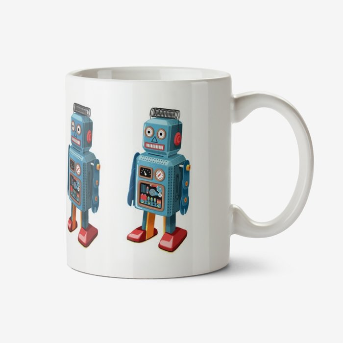 Folio Illustrations Of Four Vintage Blue Toy Robots In A Row Mug