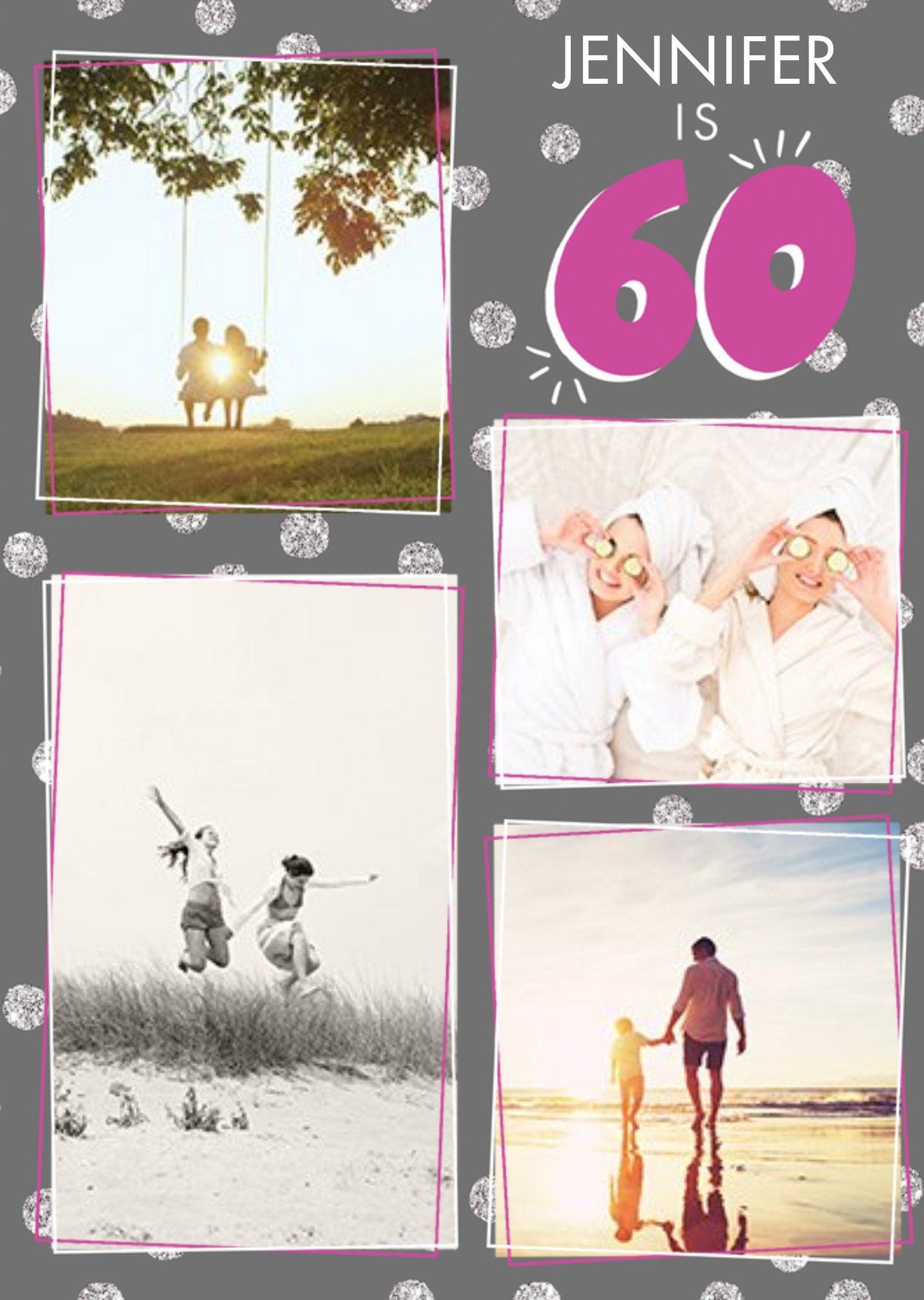 Friends Clintons Illustrated Four Photo Uploads Sixty Birthday Congrats Card Ecard