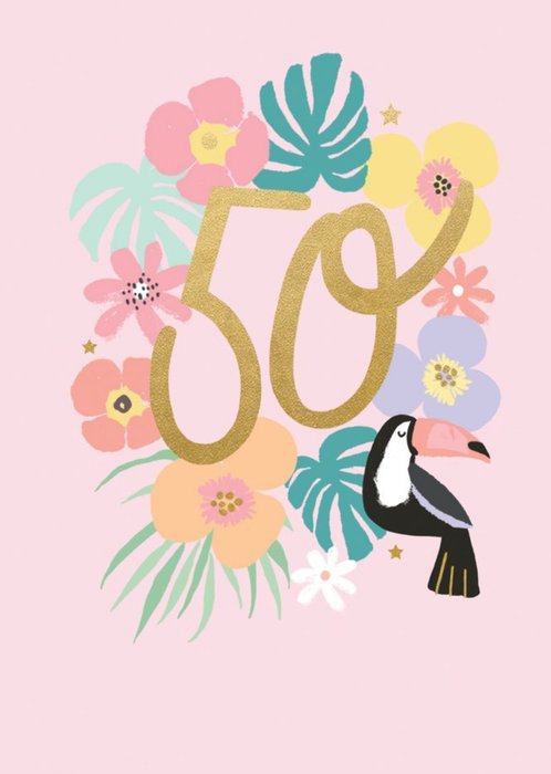 Floral 50th BIrthday Card