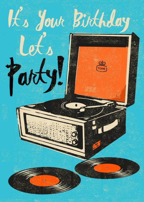Retro Record Player Let's Party Birthday Card
