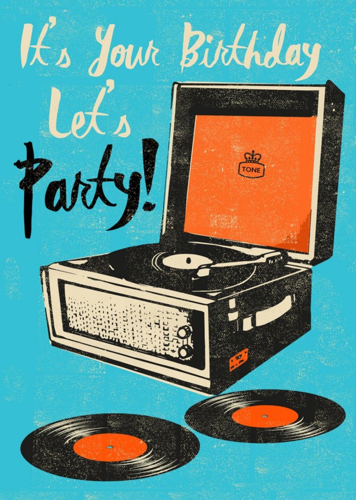 Moonpig Retro Record Player Let's Party Birthday Card, Large