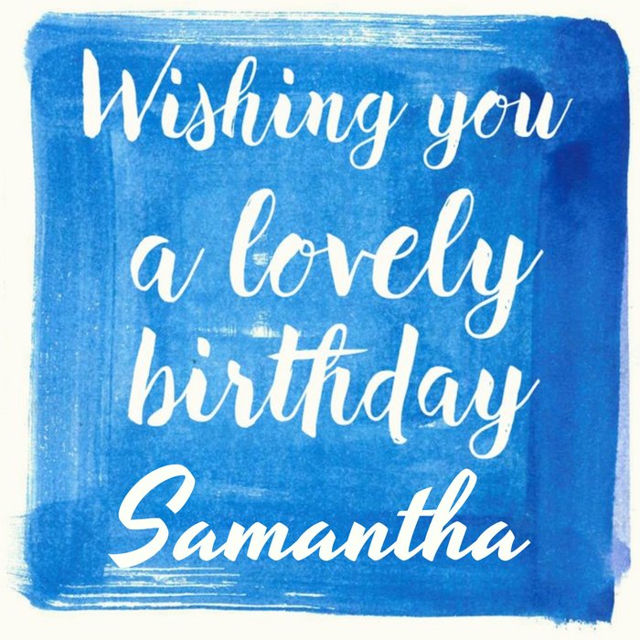 Blue Watercolour And Brushscript Personalised Birthday Card