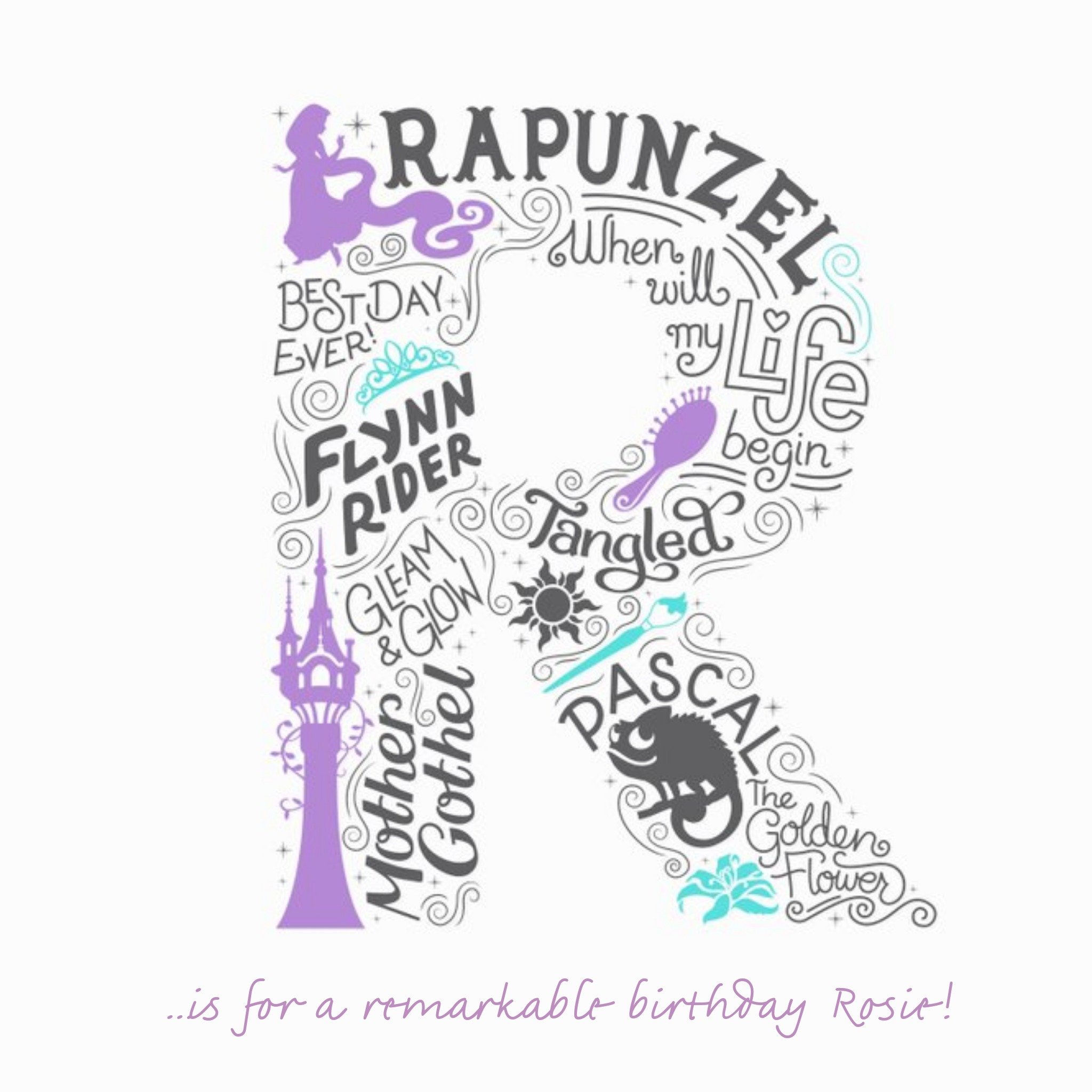 Disney Scribble Rapunzel Personalised Text Card, Square