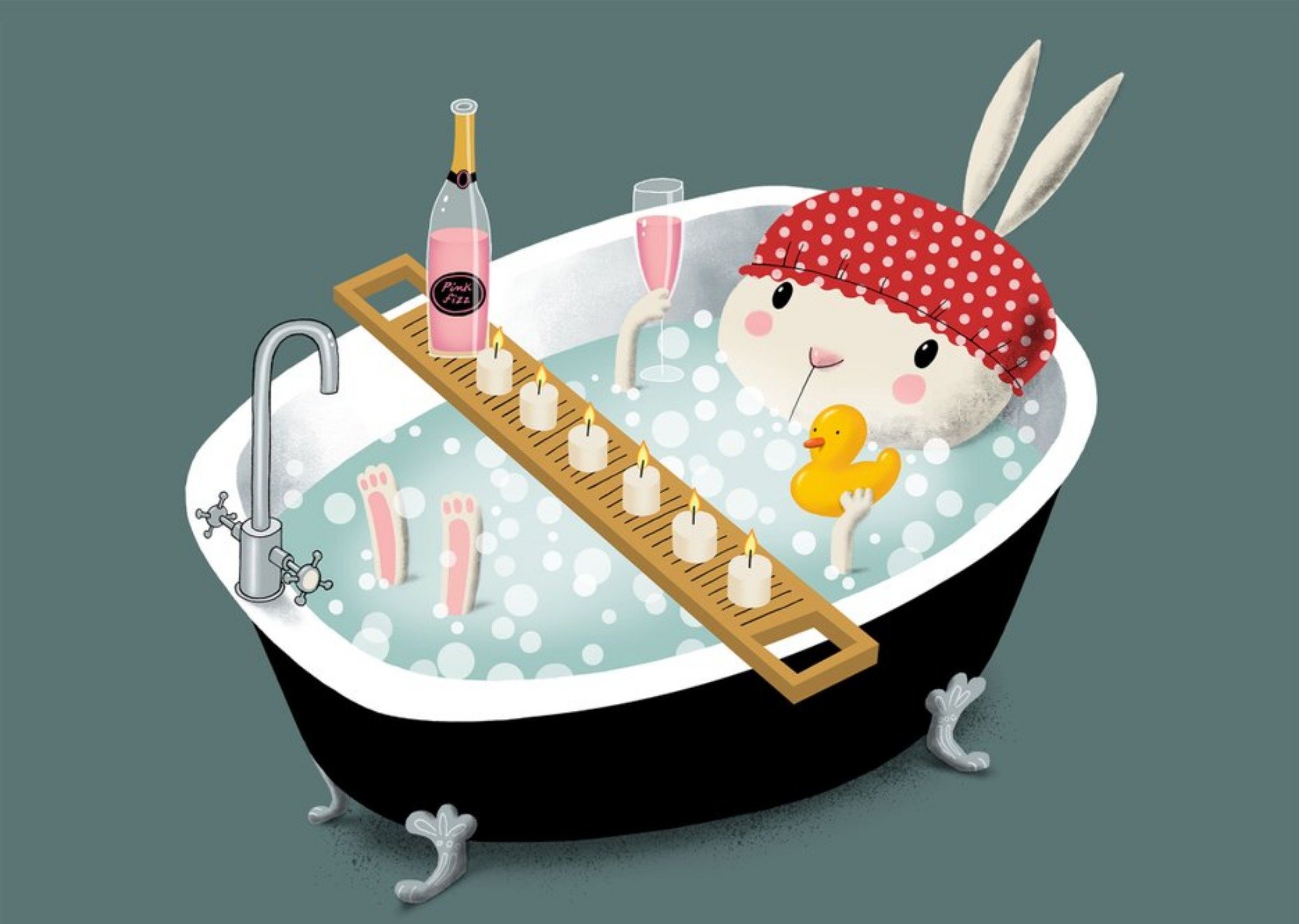 Moonpig Modern Cute Illustration Pampered Rabbit Relaxing In Bath Card Ecard