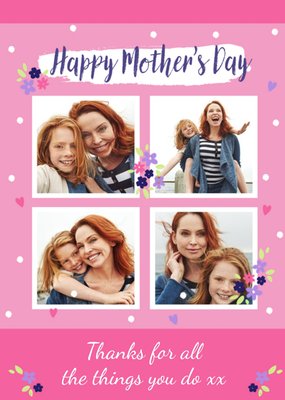 Pink Floral Modern Photo Upload Mother's Day Card